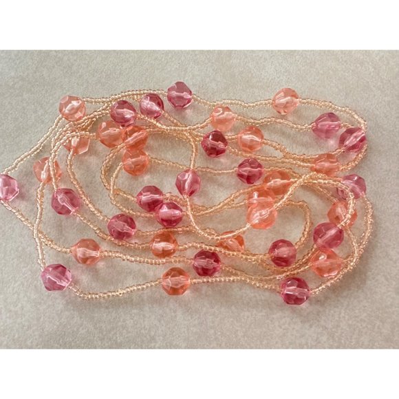 Jewelry - Pink all glass round faceted seed beads beaded extra long necklace